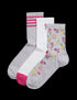 3pk Cotton Blend Floral Ankle High Socks